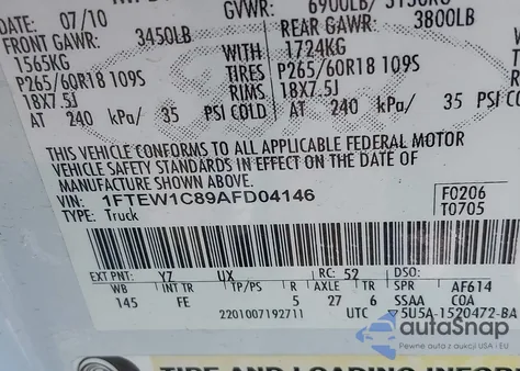 2010 Ford F-150 Fx2 Sport/Xl/Xlt from USA, damaged, VIN 1FTEW1C89AFD04146